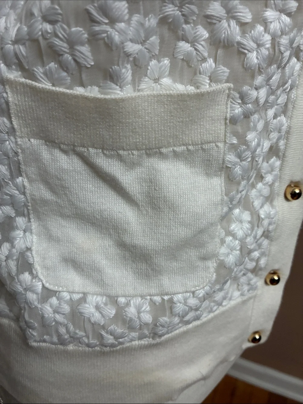 kate spade Cream Floral Knit V-Neck Cardigan with Gold Buttons